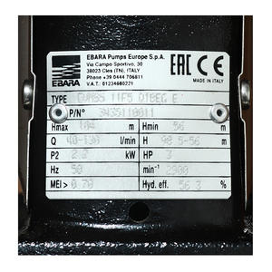 EBARA ปั๊มน้ำหลายใบพัดแบบตั้ง รุ่น EVMS5 11F5/2.2 - Image 4
