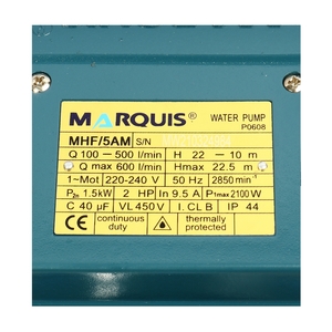 MARQUIS ปั๊มหอยโข่ง(MEDIUM FLOW) 2HP-2รุ่น MHF/5AM-2 - Image 5