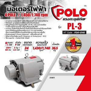 POLO มอเตอร์ไฟฟ้า 3 แรงม้า 220V 4P รุ่น PL-3 - Image 5