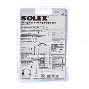 SOLEX กุญแจคล้อง คอสั้น ขนาด 50 มม. รุ่น R50 PREMIUM - Image 4