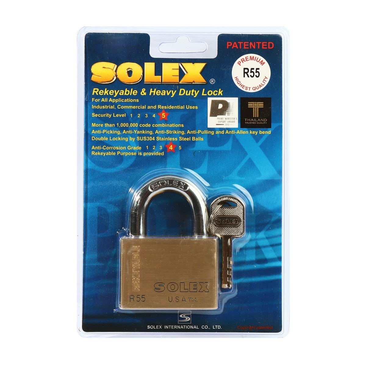 SOLEX กุญแจคล้อง คอสั้น ขนาด 55 มม. รุ่น R55 PREMIUM